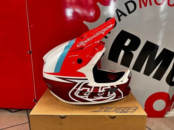 Casco Troy Lee Designs D3 2023 bianco e rosso. Caschi BMX e MTB Verona. Protezioni bici