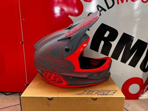 Casco Troy Lee Designs D3 2023 grigio e rosso. Caschi BMX e MTB Verona. Protezioni bici