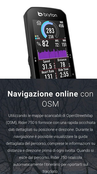 Bryton Rider 750, ciclo computer GPS touchscreen. Accessori per bici Verona. RMC negozio biciclette