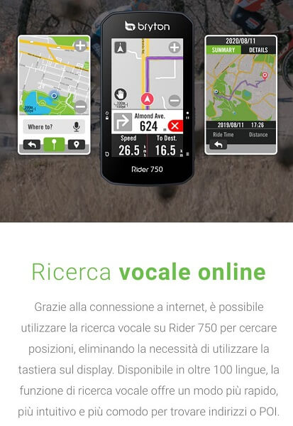 Bryton Rider 750, ciclo computer GPS touchscreen. Accessori per bici Verona. RMC negozio biciclette